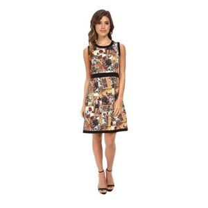 Nanette Lepore Dress Sz 10 Sleeveless Fit & Flare Bullfighter Poster Print Black